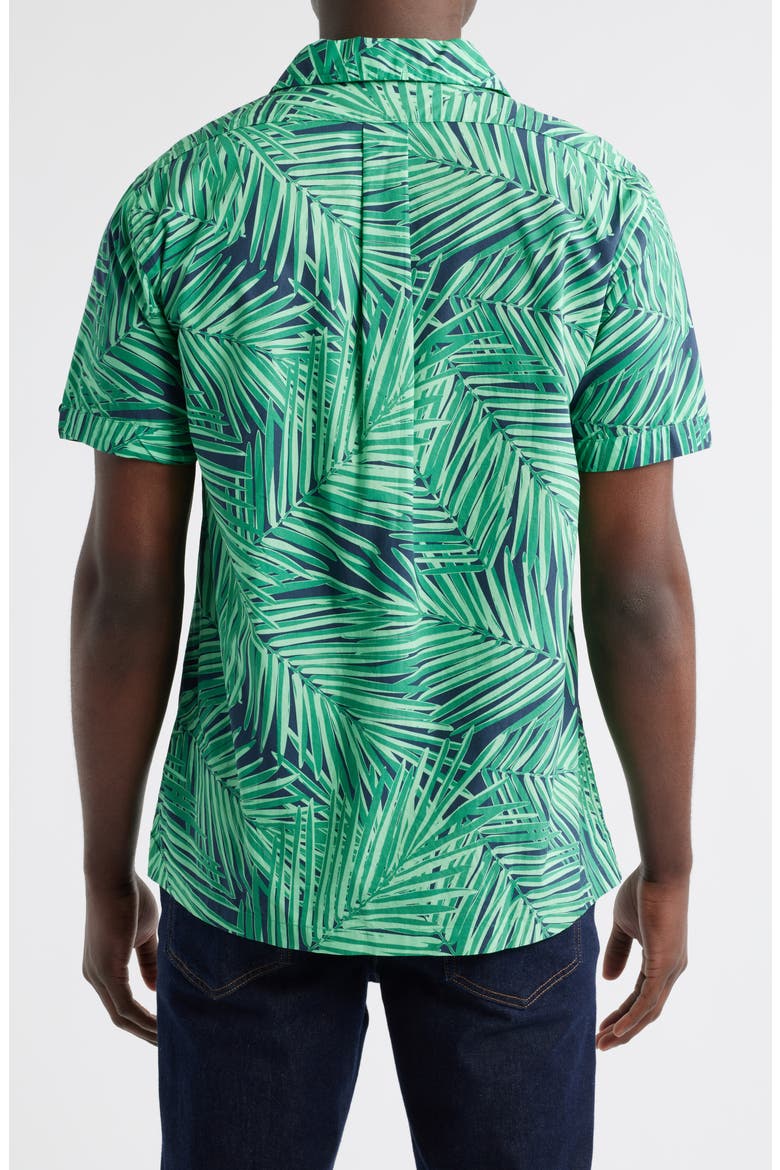 Regular Fit Palm Leaf Print Cotton Poplin Camp Shirt, Alternate, color, GREEN/ NAVY