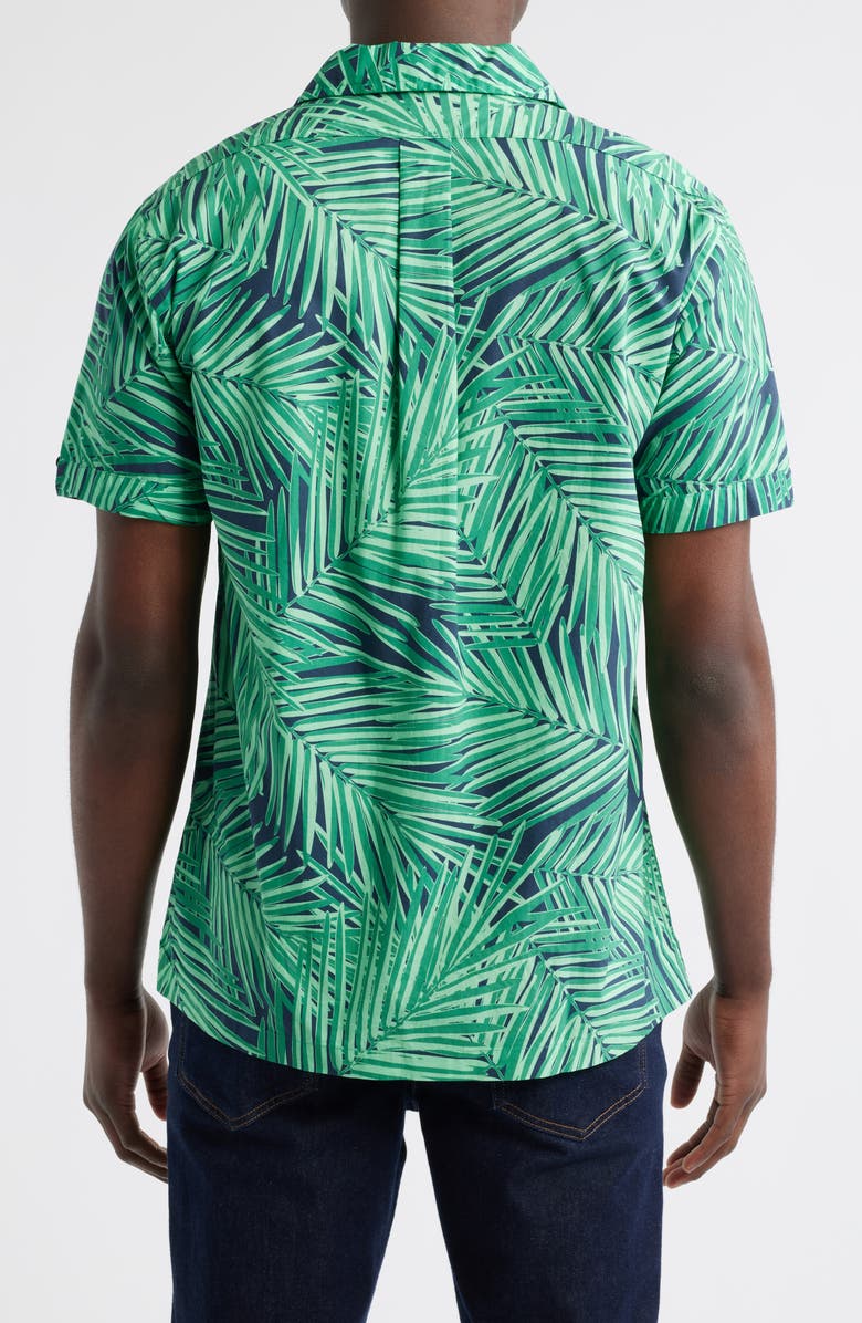 Brooks Brothers Regular Fit Palm Leaf Print Cotton Poplin Camp Shirt, Alternate, color, Green/ Navy