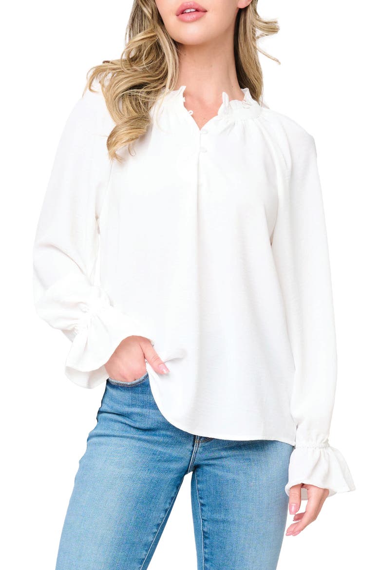 Chloe Boho Ruffle Button-Up Shirt, Main, color, WHITE