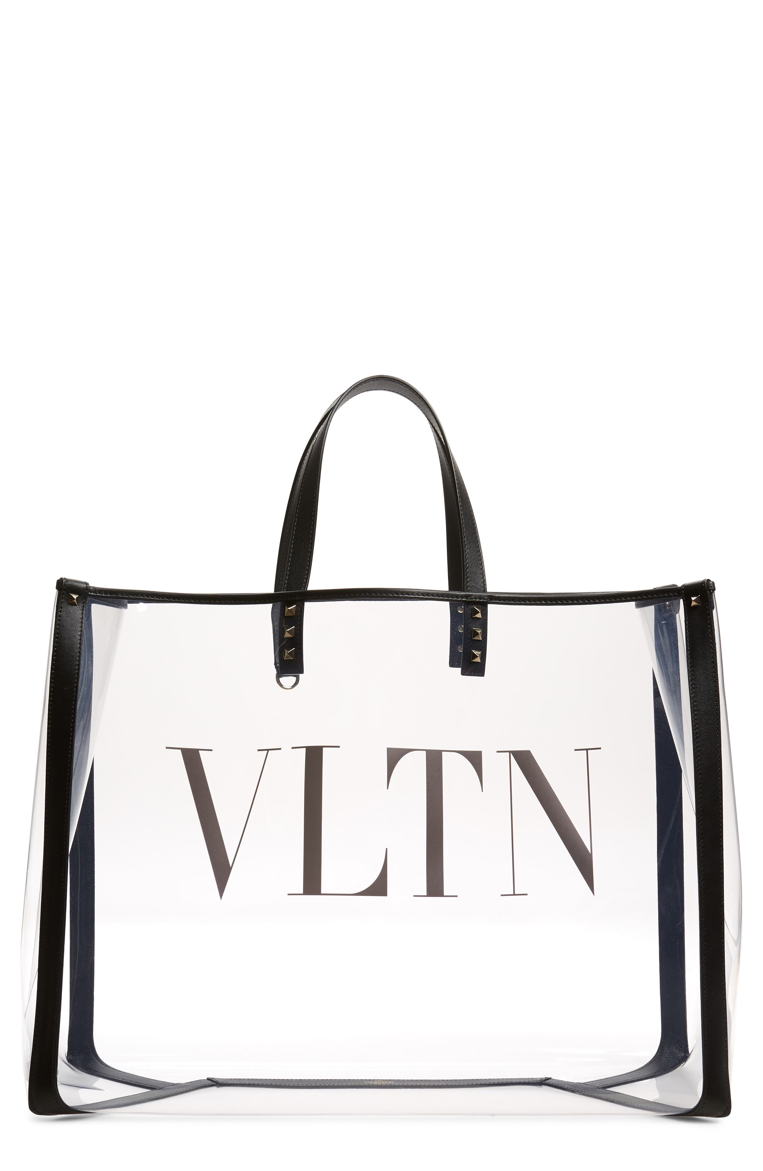 Valentino Garavani Large Grande Plage VLTN Logo Clear Tote, Main, color, 