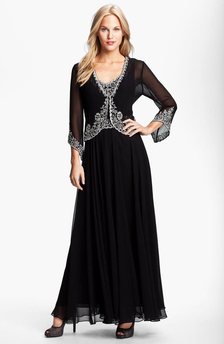 J Kara Beaded Chiffon Gown & Jacket, Main, color, 
