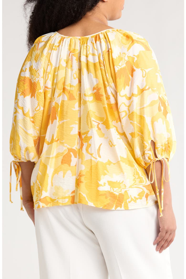 Floral Tie Keyhole Balloon Sleeve Top, Alternate, color, YELLOW