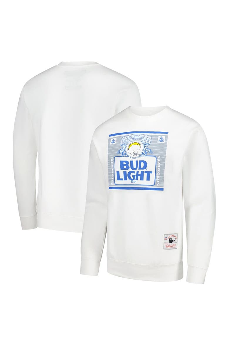 Men's Mitchell & Ness x Bud Light White Los Angeles Chargers The Crest Pullover Sweatshirt, Main, color, White
