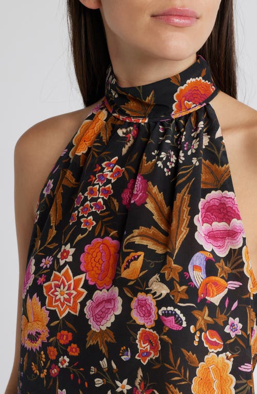 Kobi Halperin Madison Floral Silk Halter Top In Black Multi