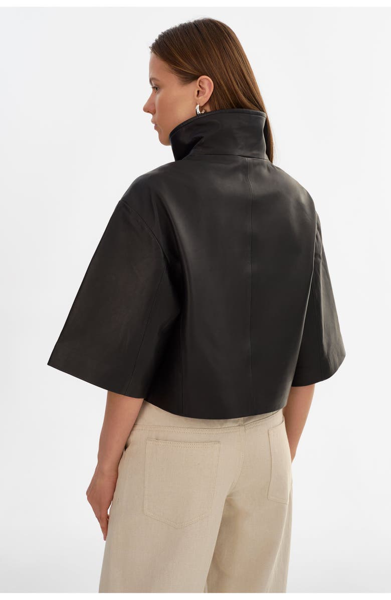 LAMARQUE Elin | Leather Funnel Neck Jacket, Alternate, color, Black