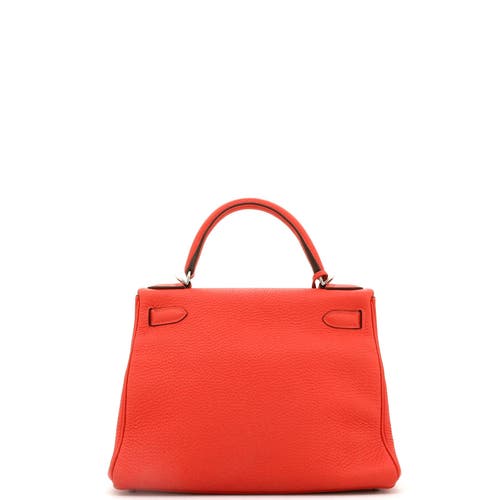 Pre-owned Hermes Hermes Kelly Handbag Red Clemence With Palladium Hardware 28 In Red