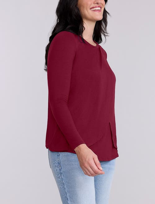 Motherhood Maternity Crewneck Long Sleeve Draped Nursing Tee In Red
