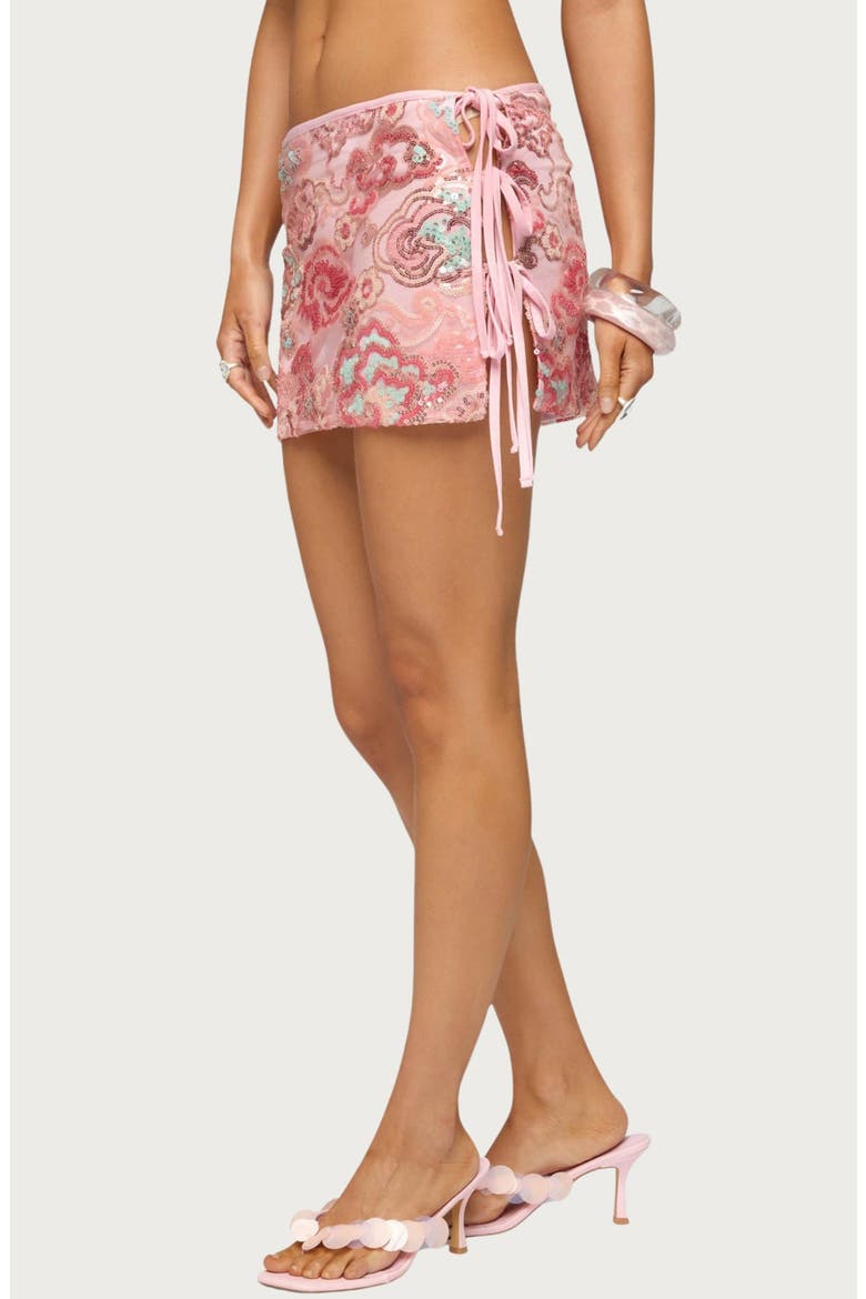 Sequin Beaded Side Tie Miniskirt, Alternate, color, PINK