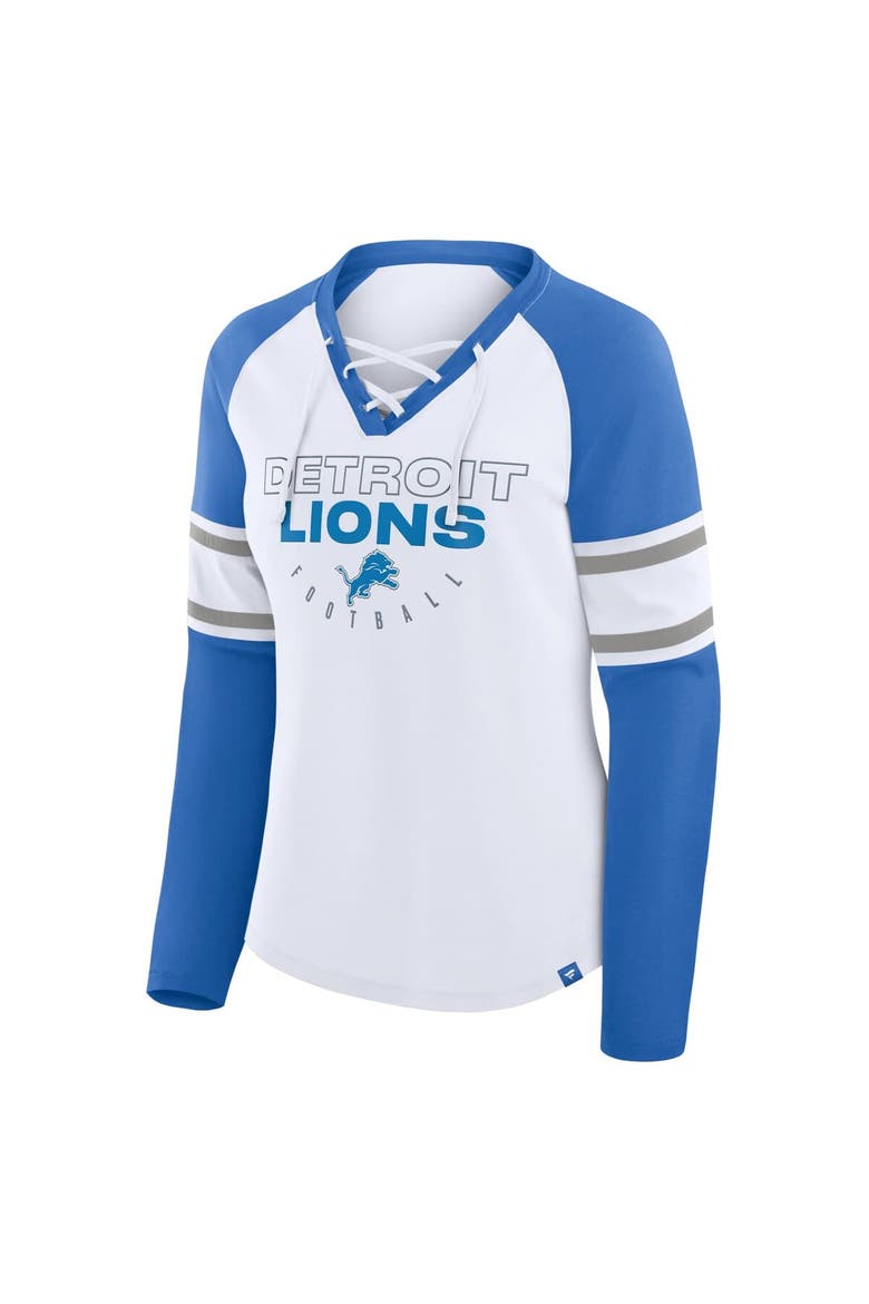 Women's Fanatics White/Blue Detroit Lions Redzone Blitz Package Raglan Lace-Up V-Neck Long Sleeve T-Shirt, Alternate, color, White