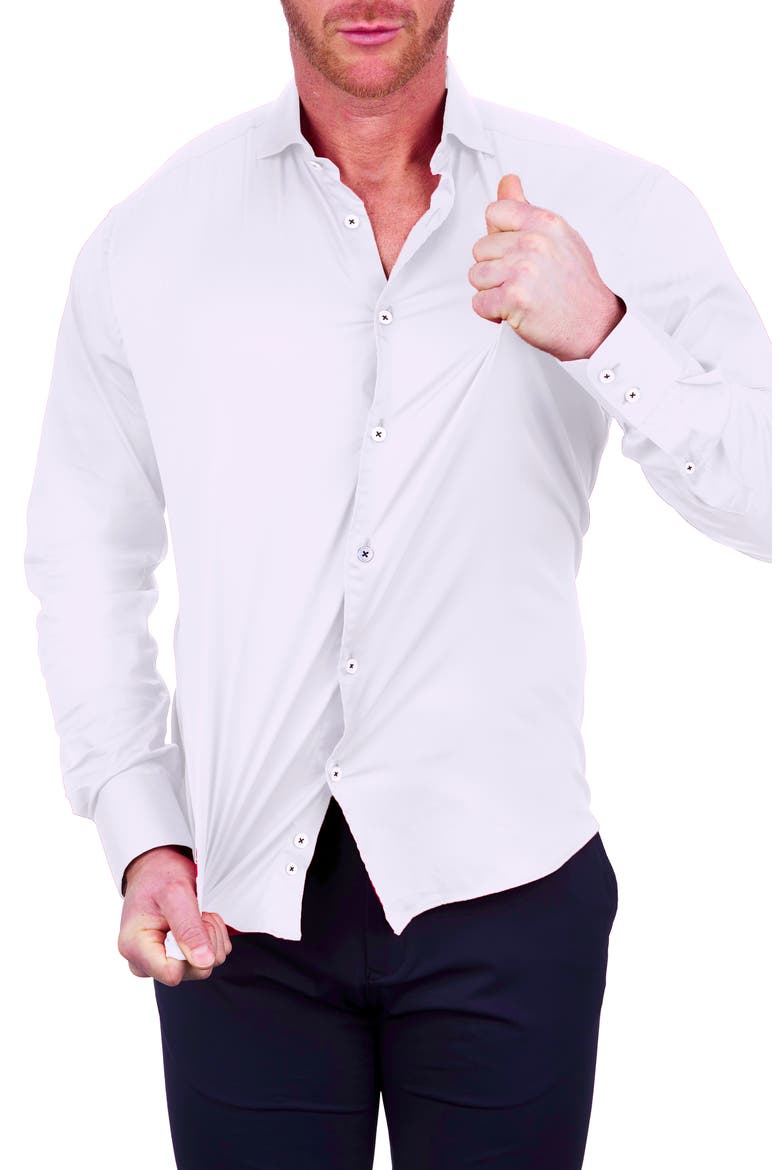 Einstein Stretch Cotton-Blend Button-Up Shirt, Alternate, color, WHITE