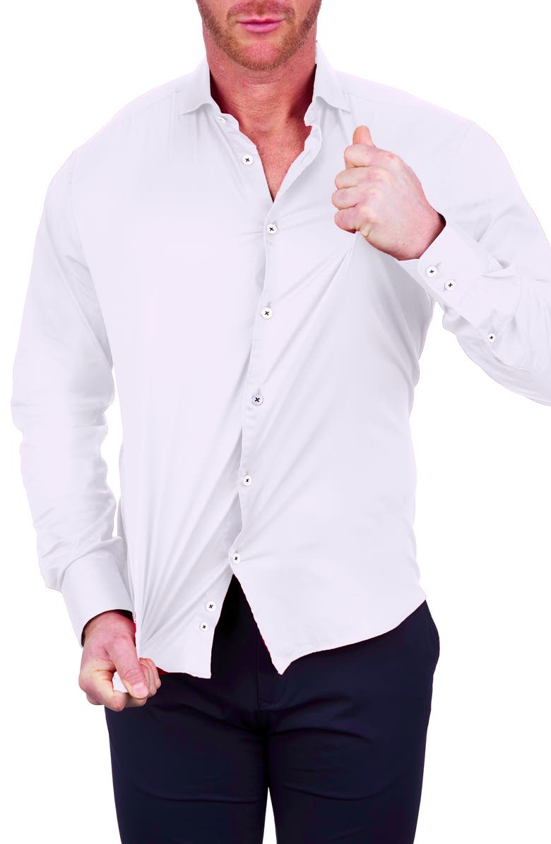Maceoo Einstein Stretch Cotton-Blend Button-Up Shirt, Alternate, color, White