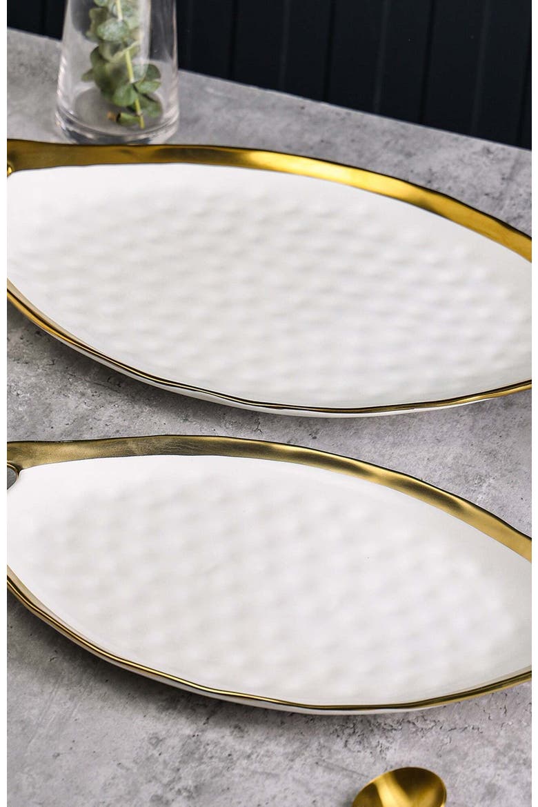Florian Porcelain 2-Piece Serving Plate Set, Alternate, color, White