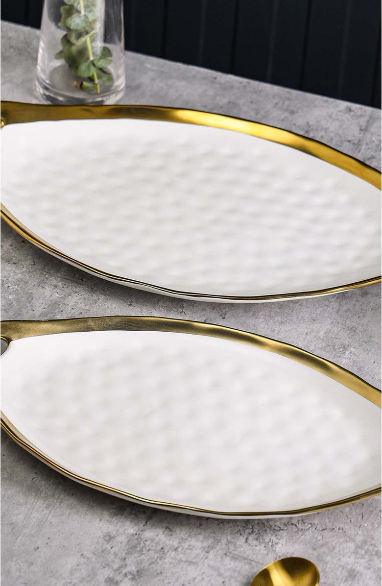 Stone Lain Florian Porcelain 2-Piece Serving Plate Set, Alternate, color, White
