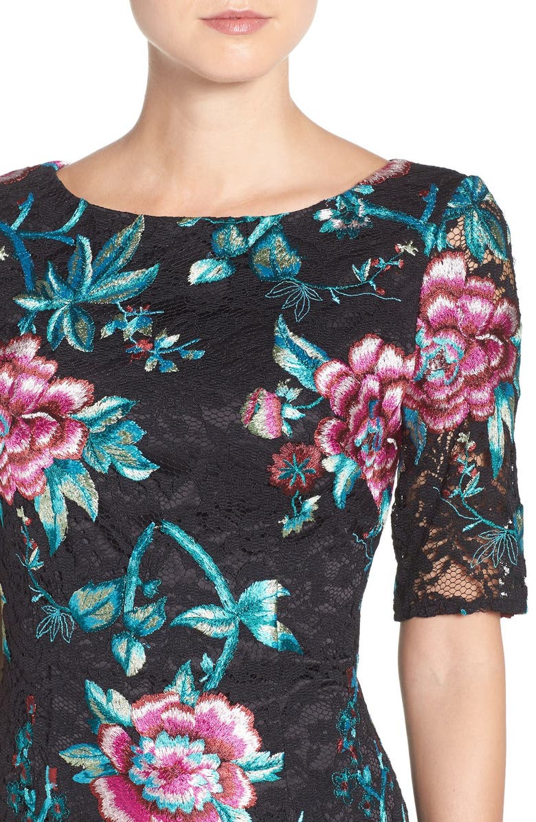 Eliza J Floral Embroidered Lace Sheath Dress, Alternate, color,