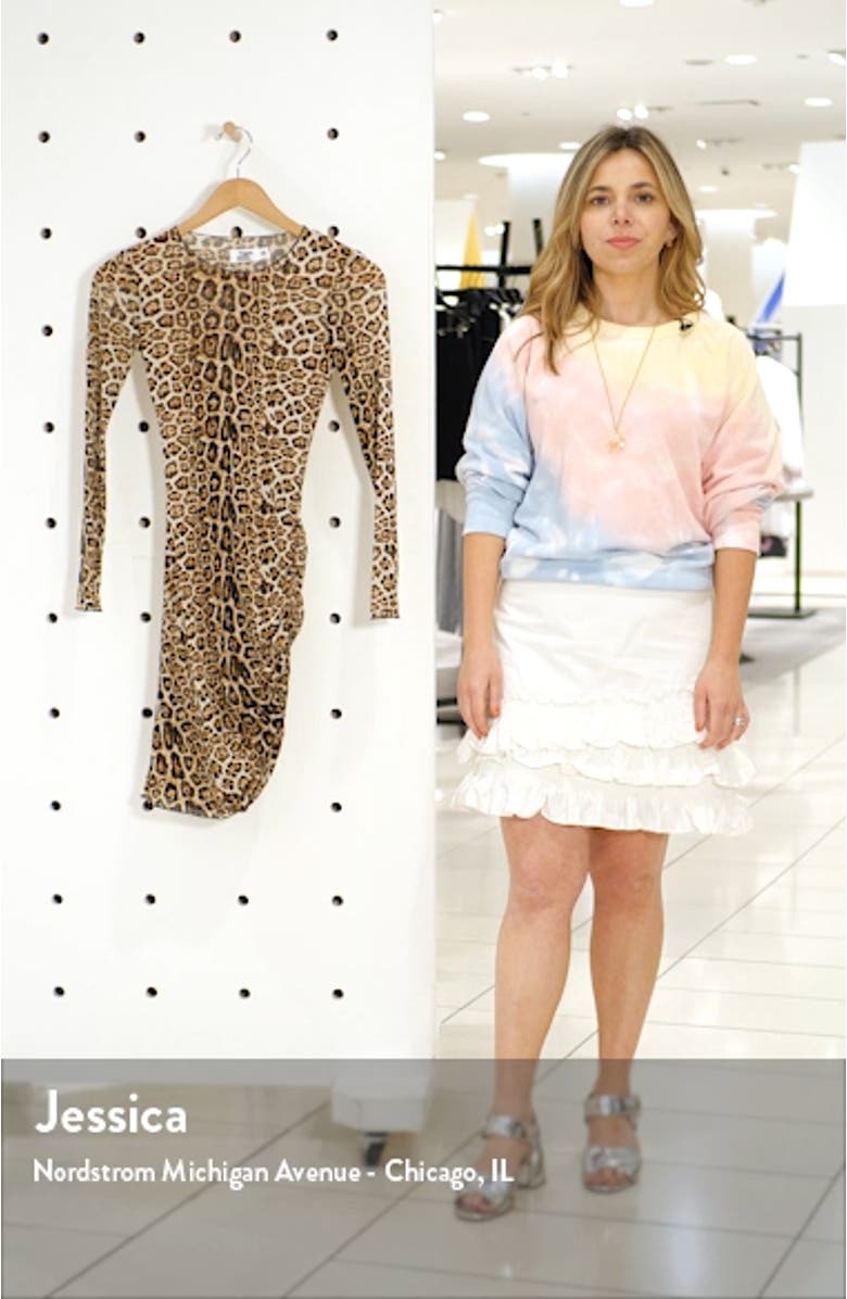 Aarya Sheer Leopard Print Long Sleeve Body-Con Dress, sales video thumbnail