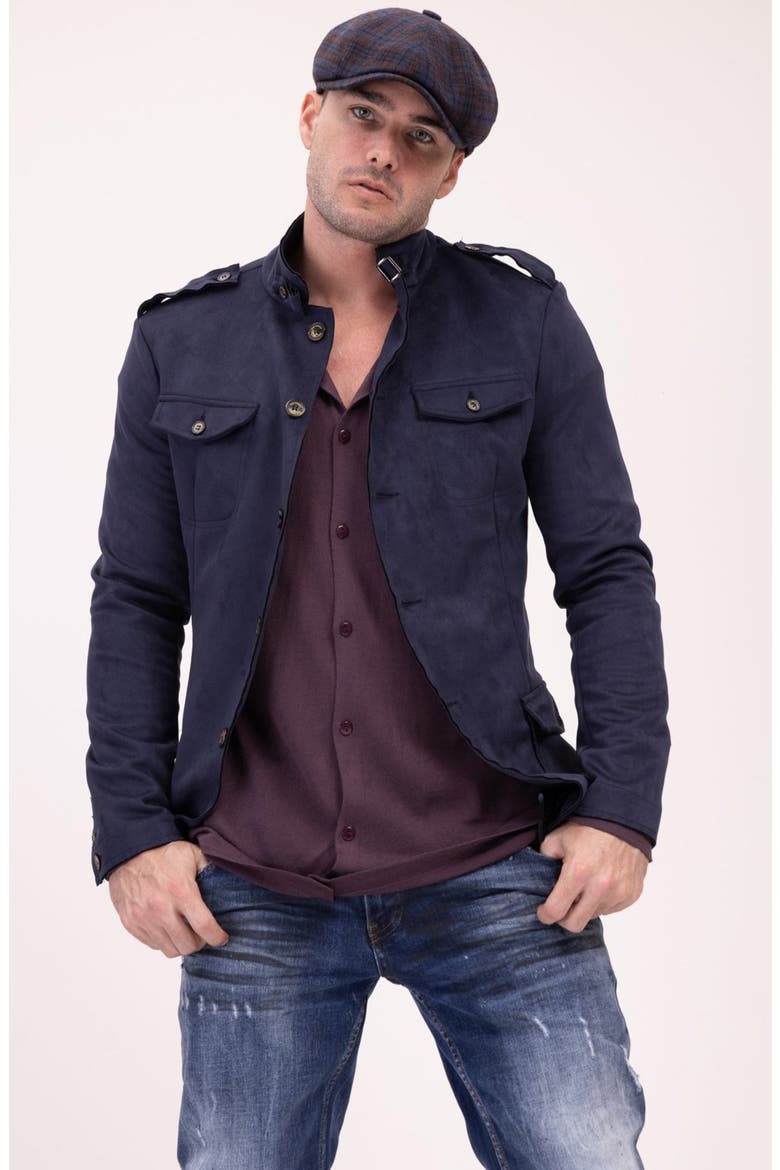 FAUX SUEDE SAFARI JACKET - CAM, Alternate, color, NAVY