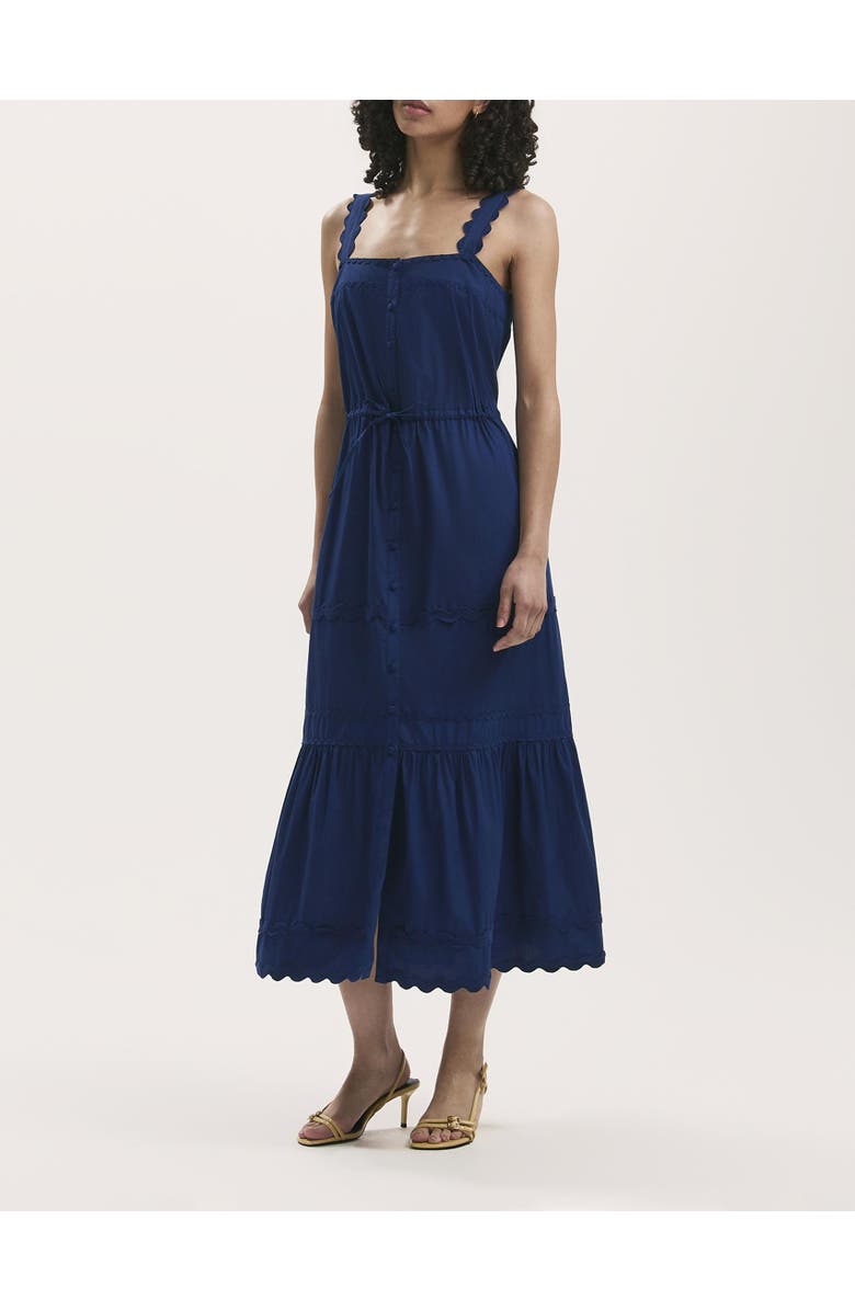 Finery London Hallie Cotton Ric Rac Detail Midi Dress, Alternate, color, Indigo