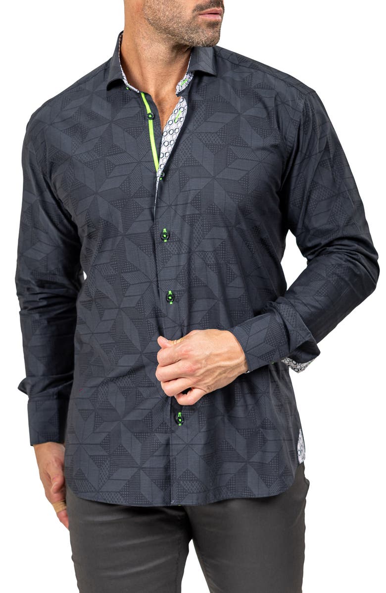 Maceoo Eins Marthy Contemporary Fit Cotton Button-Up Shirt, Alternate, color, Black