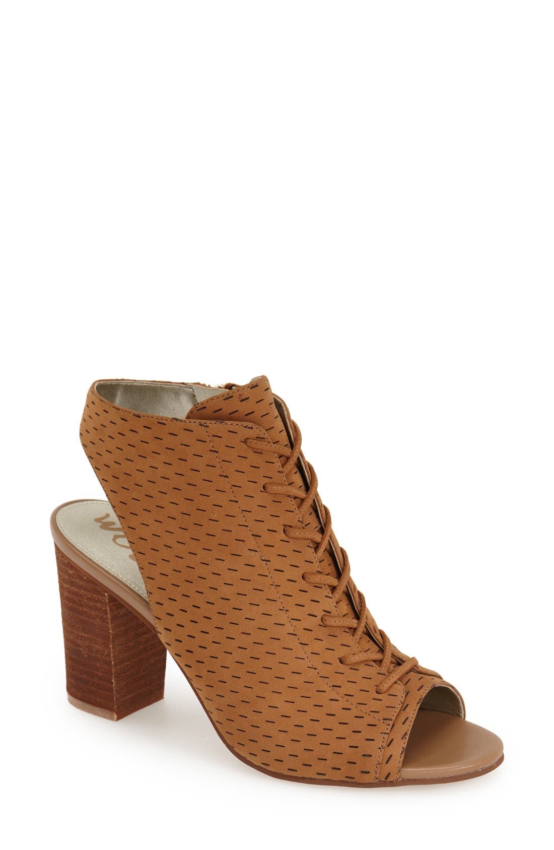 'Ennette' Perforated Lace Up Bootie, Main, color, GOLDEN CARAMEL LEATHER