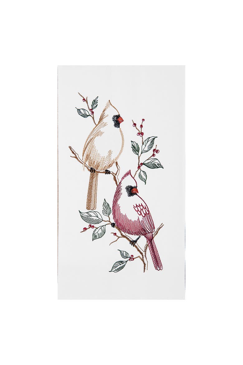 Red and White Cardinal Birds in Tree Flour Sack Christmas Kitchen Dish Towel Decor Decoration  27L x 18W in., Main, color, White