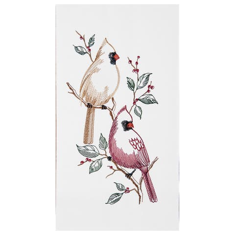 Red and White Cardinal Birds in Tree Flour Sack Christmas Kitchen Dish Towel Decor Decoration  27L x 18W in.