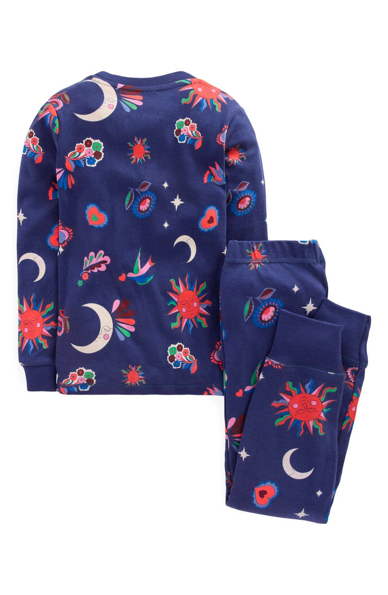 Mini Boden Kids' Celestial Print Glow in the Dark Fitted Two-Piece Cotton Pajamas, Alternate, color, Starboard Blue Celestial