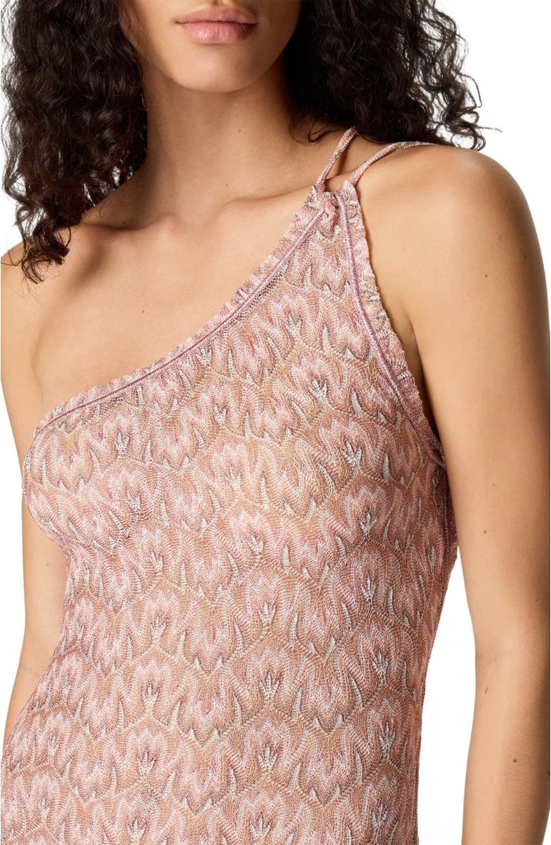 Missoni One-shoulder Dress In Lamé Viscose With Foliage Motif, Alternate, color, Multicoloured