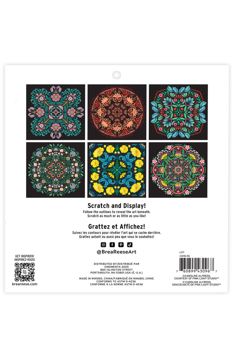 Brea Reese Scratch Art Paper Pad Mandala 8X8, 12 Designs, Kids & Adults, Alternate, color,