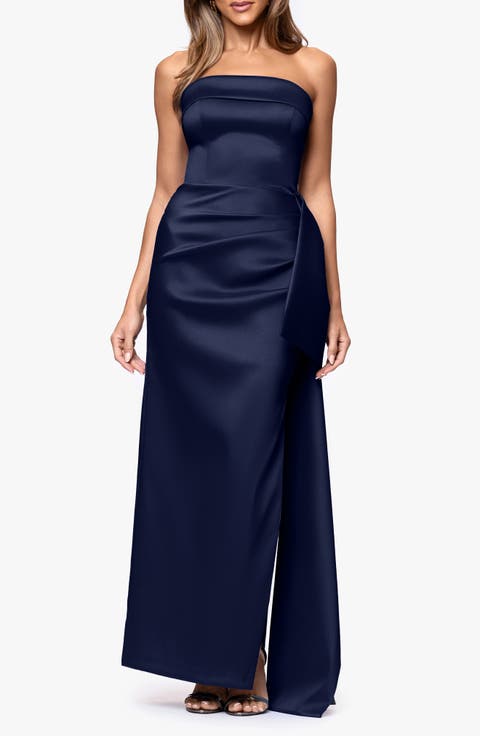 Ruffle Strapless Mikado Column Gown