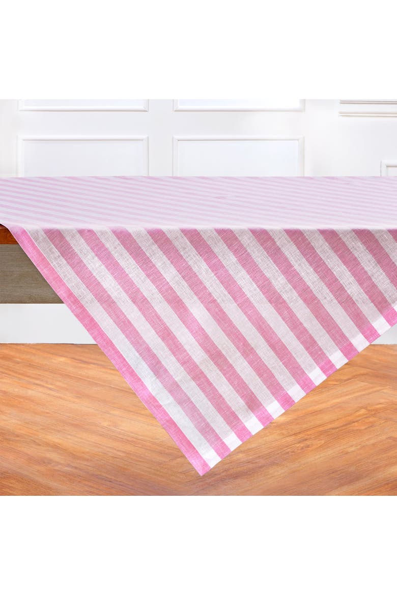 Linen Table Throw 52 x 52 Inch - Sorrento Stripe, Alternate, color, Chateau Rose and White