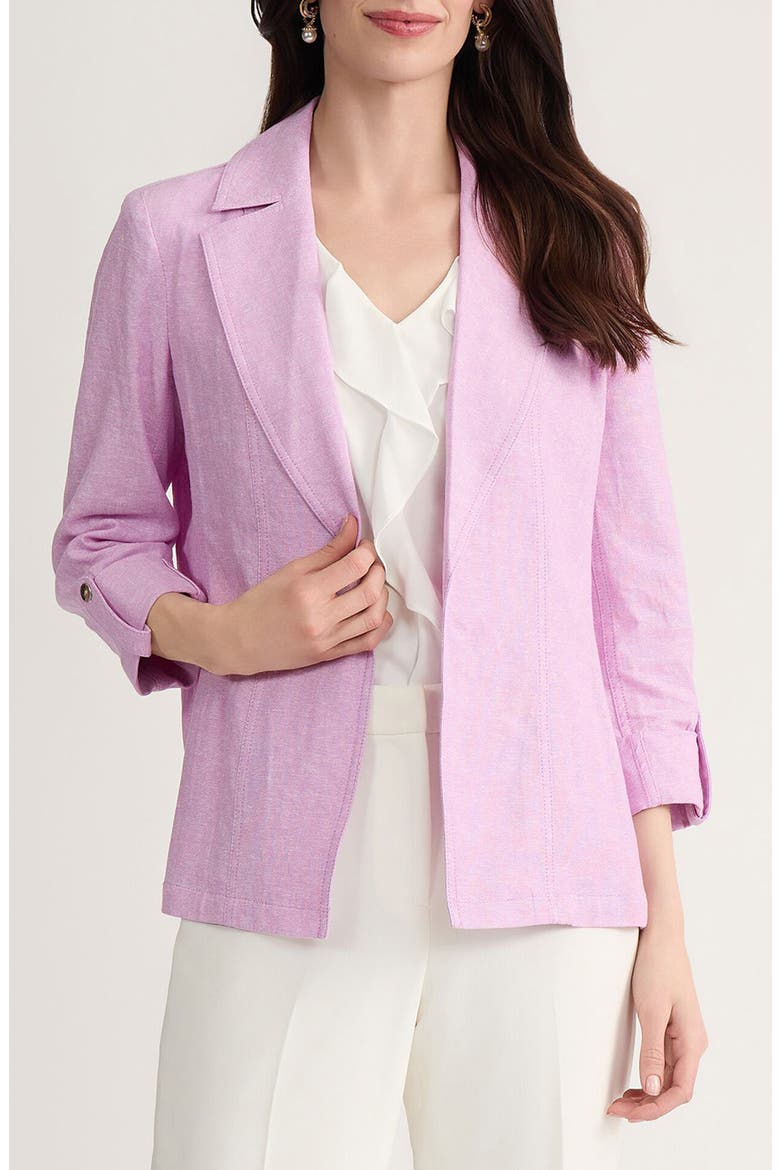 Open Front Linen Blend Blazer, Main, color, COSMO PINK/ LILY WHITE