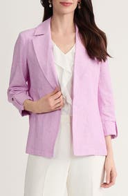 KASPER Open Front Linen Blend Blazer