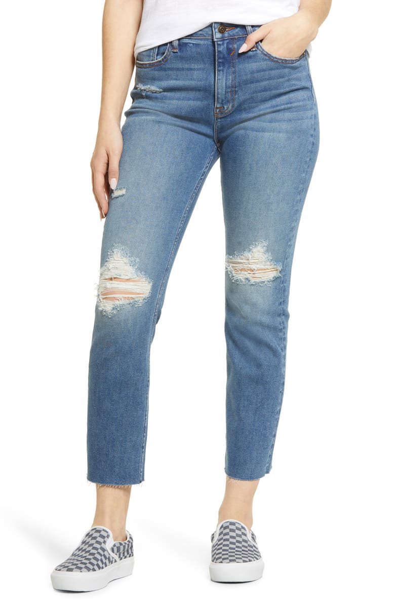 Vigoss Stevie Ripped High Waist Crop Straight Leg Jeans, Main, color,