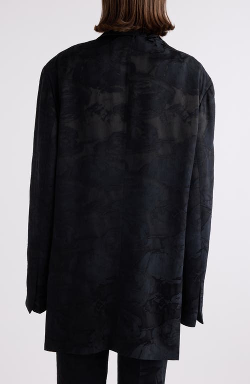 Dries Van Noten Basti Floral Jacquard Oversize Satin Blazer In Black