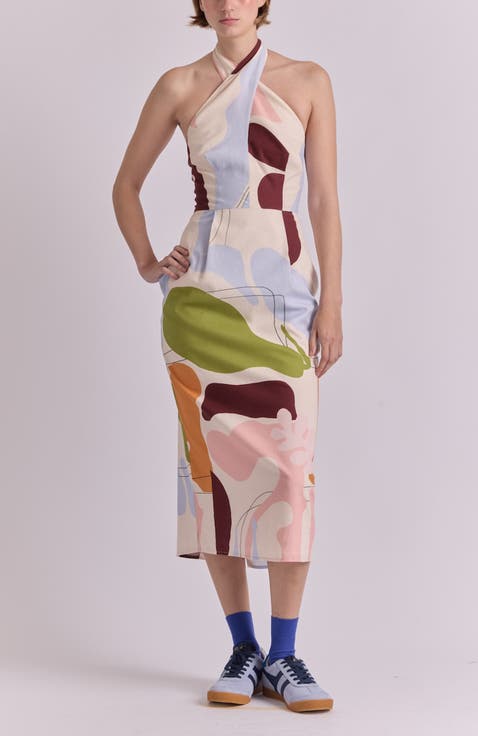Georgia Cross Neck Linen Midi Dress
