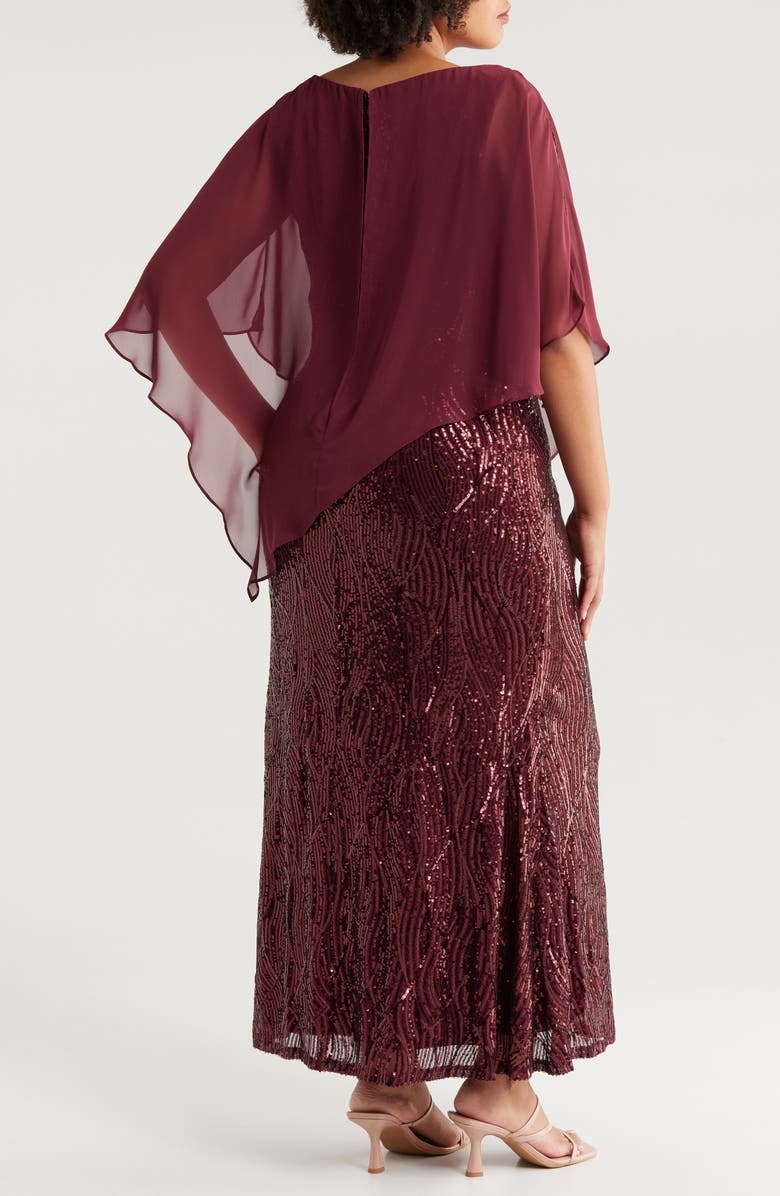 SL FASHIONS Sequin & Chiffon Popover Capelet Gown, Alternate, color,