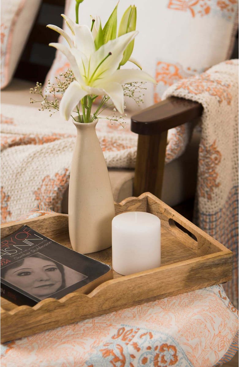 Mela Artisans Scalloped Elegance Handcrafted Wooden Serving Tray, Alternate, color, Brown