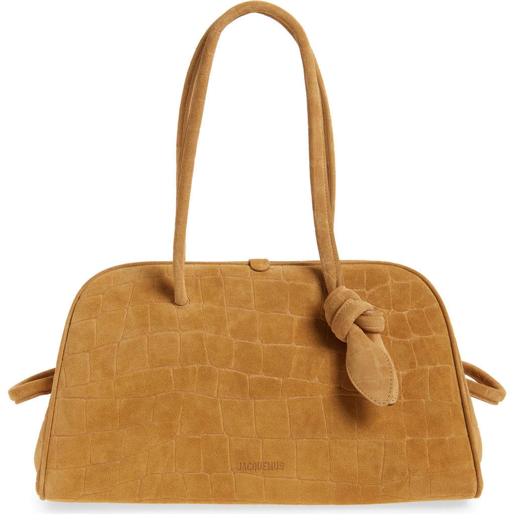 Jacquemus Le Turismo Crocodile-effect Suede Shoulder Bag In Camel