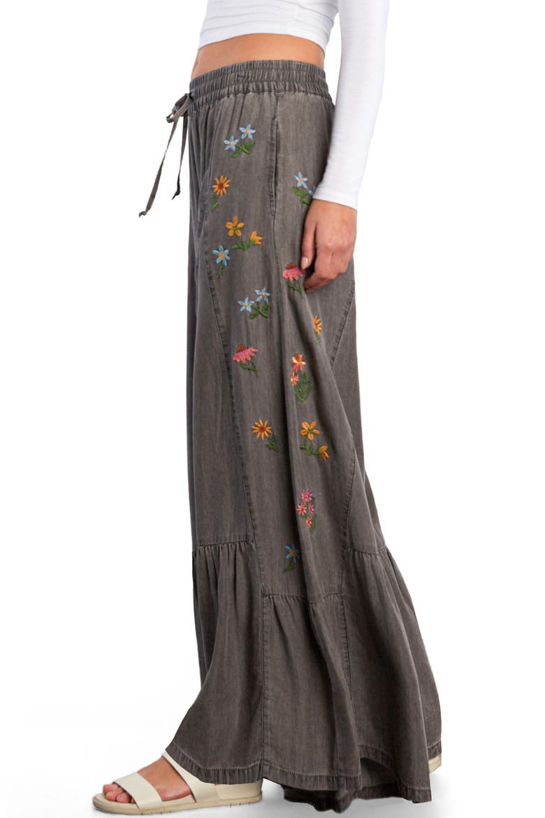 Embroidered Butterfly Drawstring Wide Leg Jeans, Alternate, color, GREY BLOOM