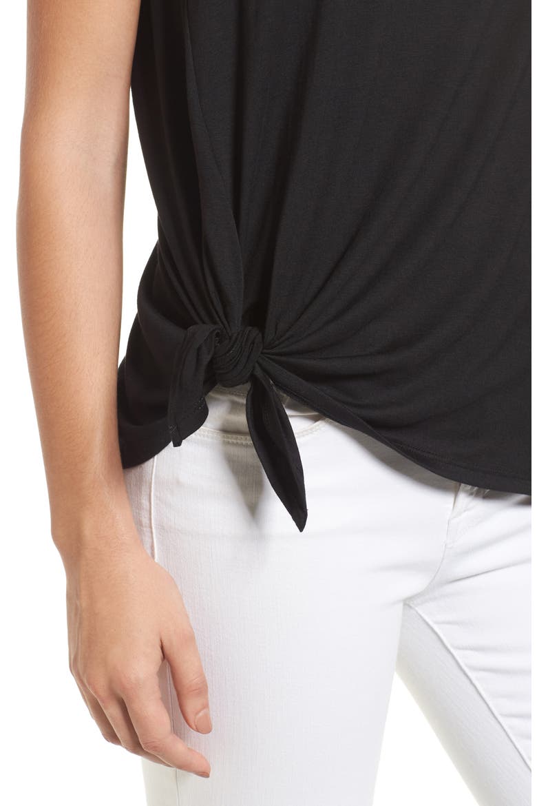 Knot Front Jersey Tank, Alternate, color, BLACK