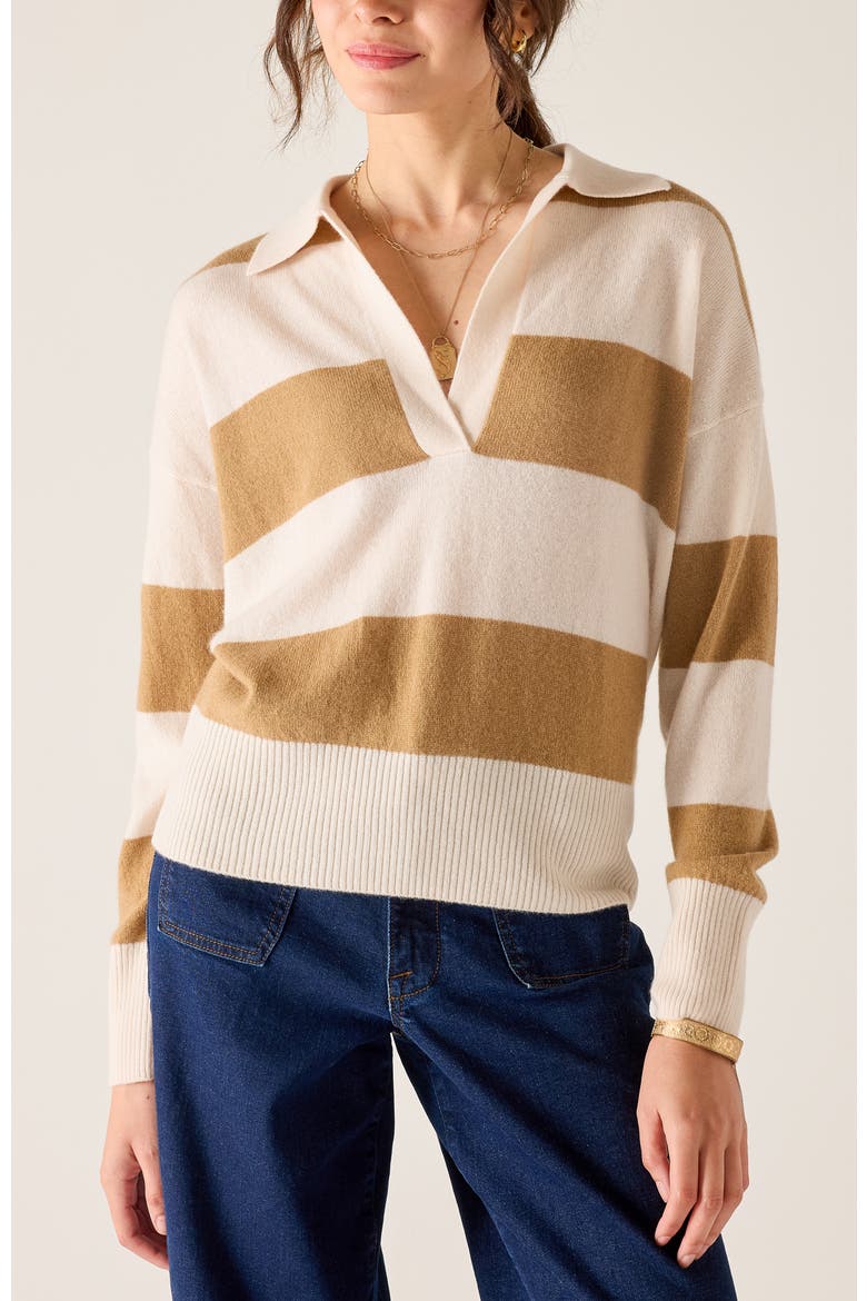 Regatta Cashmere Polo Sweater, Main, color, Varsity Ecru/Camel