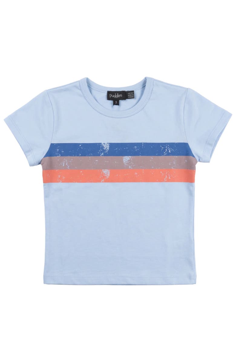 Puddles Multi Color Stripe Ribbed Neckline Cotton Spandex T-Shirt, Main, color, Blue