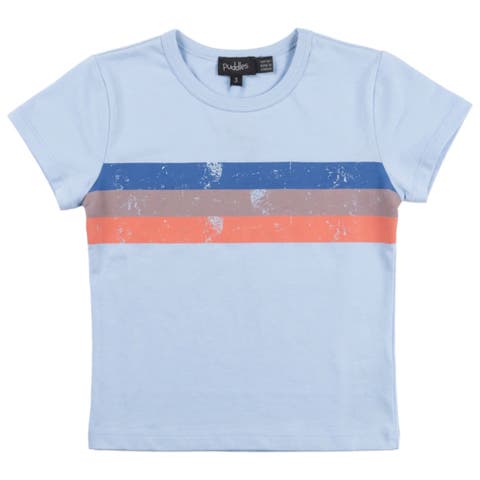 Multi Color Stripe Ribbed Neckline Cotton Spandex T-Shirt