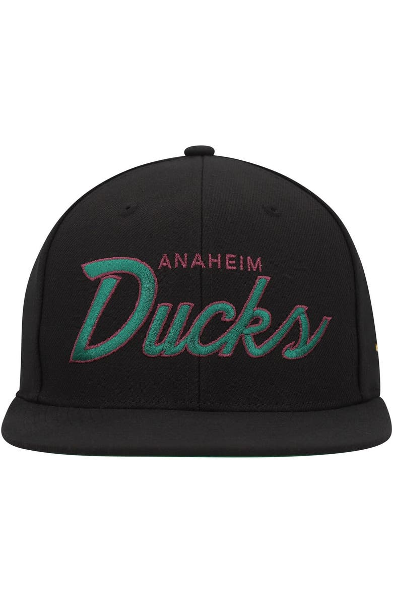 Mitchell & Ness Men's Mitchell & Ness Black Anaheim Ducks Core Team Script 2.0 Snapback Hat, Alternate, color, Black