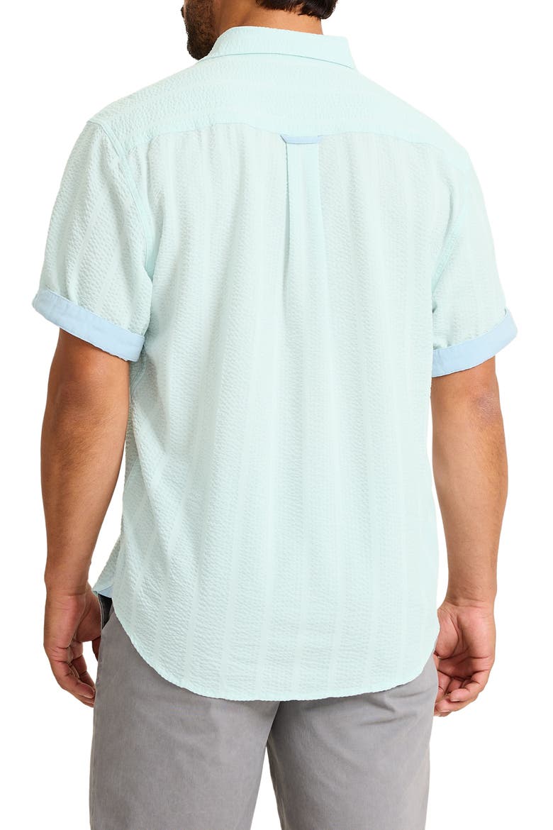 Nova Wave Short Sleeve Stretch Seersucker Button-Up Shirt, Alternate, color, DUSTY AQUA