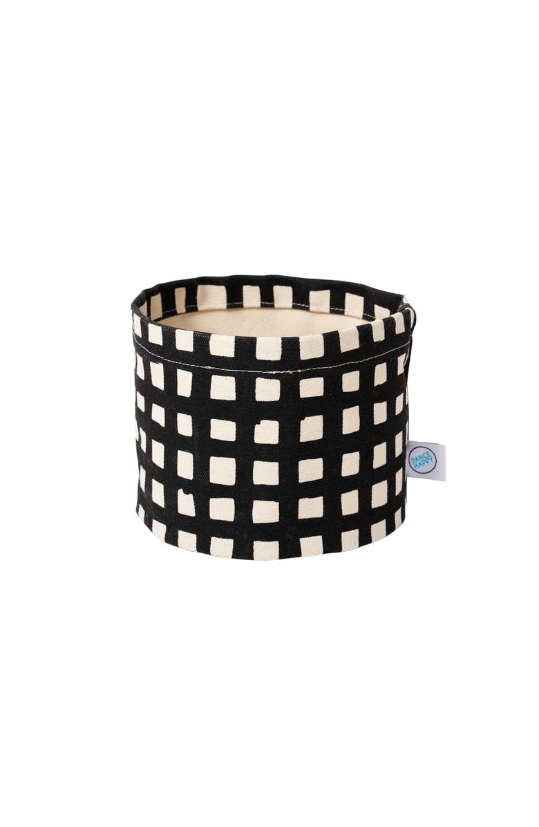 Dance Happy Grid Round Bin/Canvas Planter, Main, color, Black
