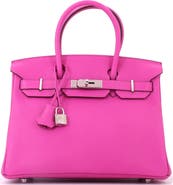 Pre-Owned Hermes Birkin Handbag Pink Clemence with Palladium Hardware 30