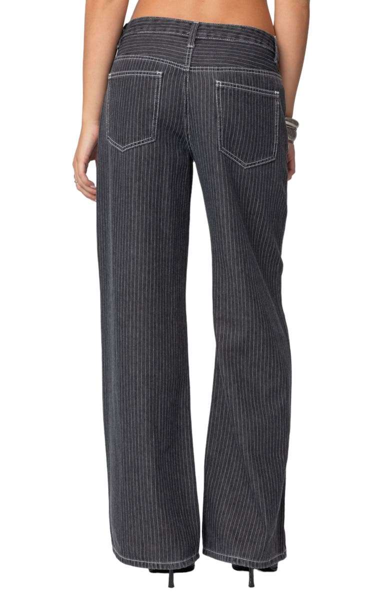 EDIKTED Pinstripe Wide Leg Low Rise Jeans, Alternate, color, Black