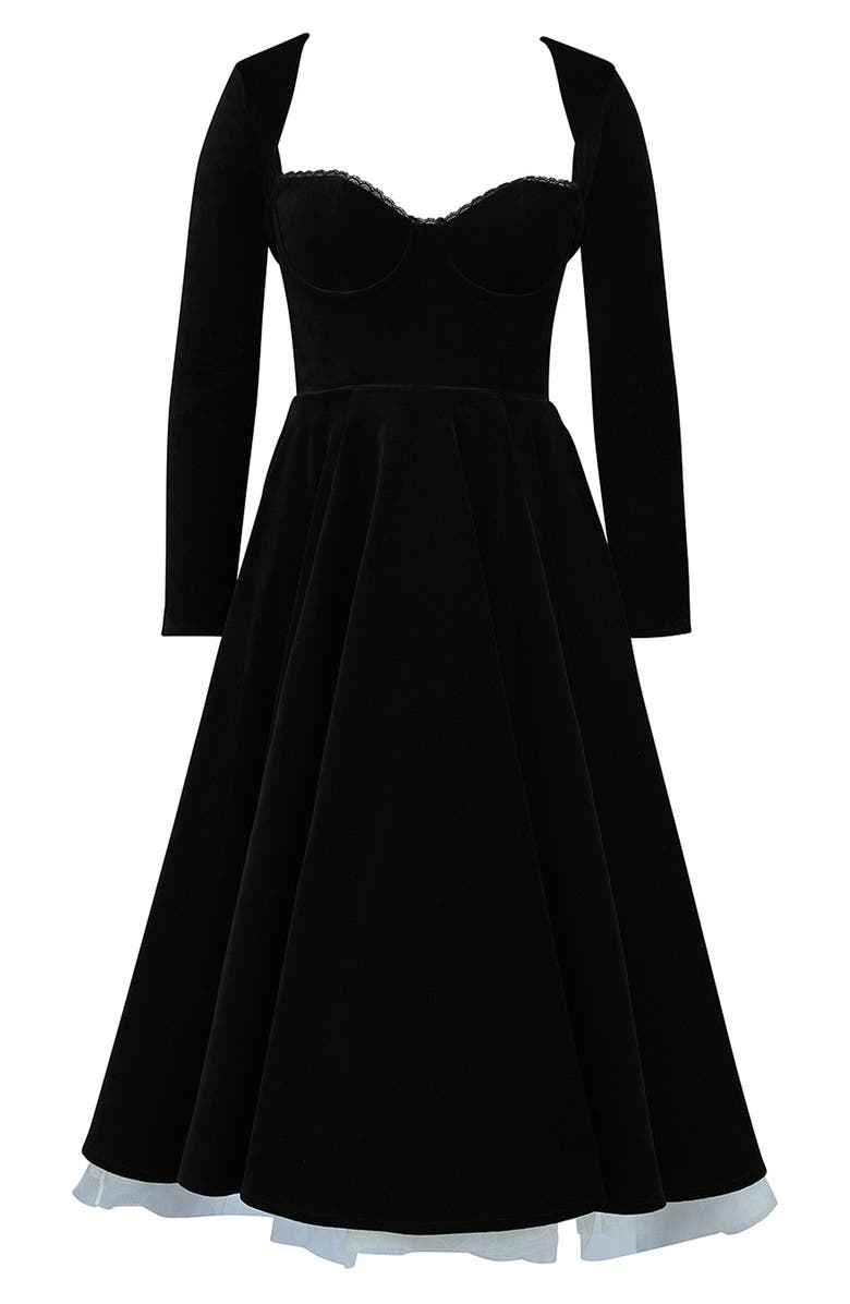 HOUSE OF CB Mademoiselle Long Sleeve Midi Cocktail Dress, Alternate, color, Black