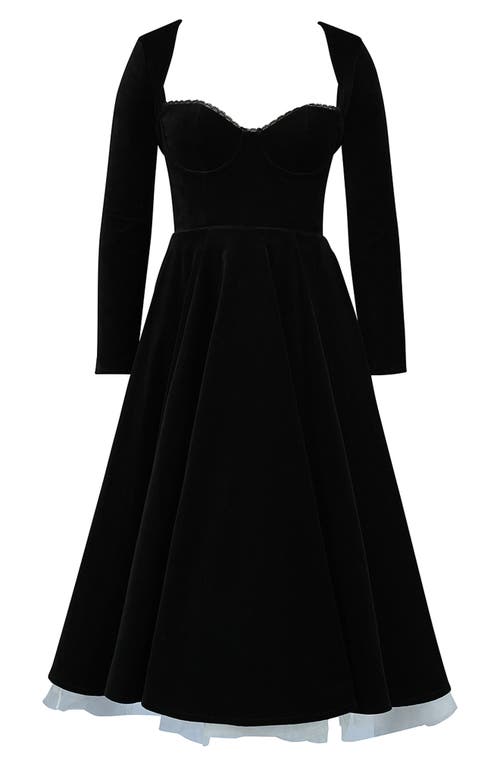 Shop House Of Cb Mademoiselle Long Sleeve Midi Cocktail Dress In Black